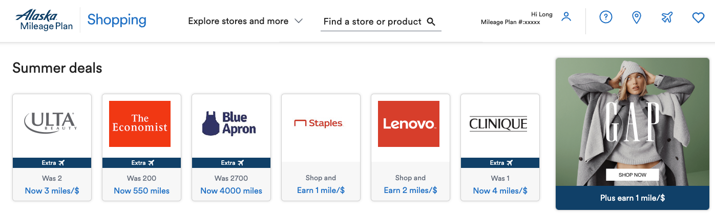 Mileage Plan Shopping